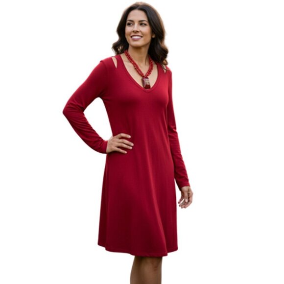 Michael Stars Dresses & Skirts - 𝅺Michael Stars Long Sleeve Cold Shoulder Red Shift Dress Women's Size S